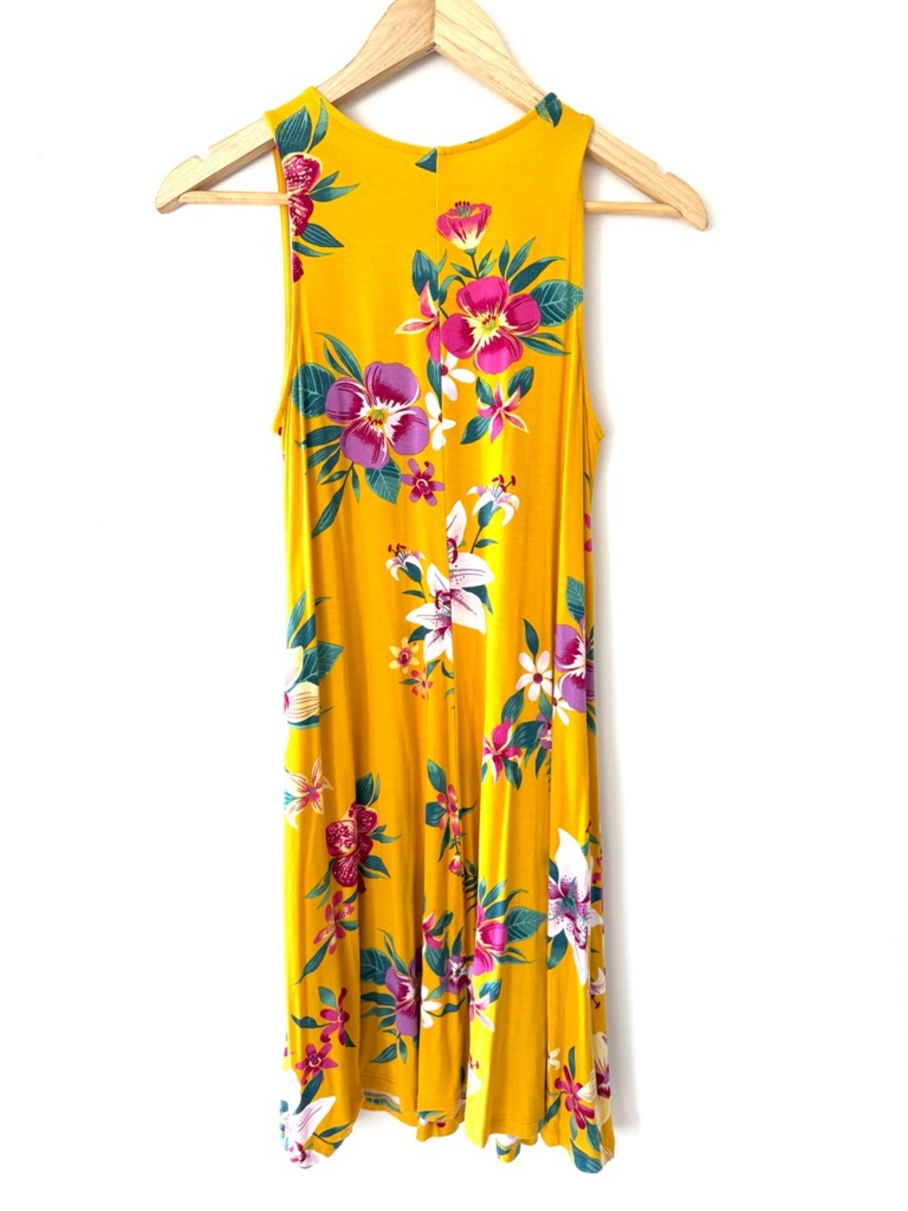 Old Navy Mustard Floral Sleeveless Swing Dress Tropical Boho Summer Mini Size S - Picture 5 of 12